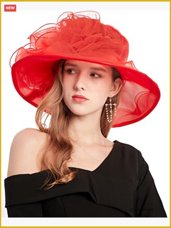 Organza Derby Church Hat Fascinator Wide Brim Sun Hat for Tea Party Wedding main image 5